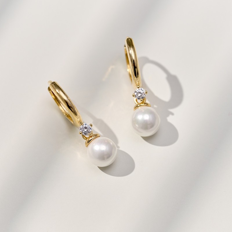 Gold&Deer 14K Goldfield Pearl Drop One-Touch Earrings White Gold /