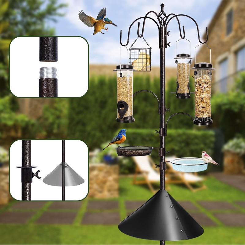 YINGYM 6-Hook Bird Feeding Station Kit Wild Bird Feeder Stand