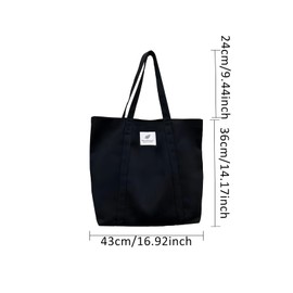 Azonelife Women's Corduroy Bag, Shoulder Bag, Large Capacity Tote Bag, Corduroy Bag, Shopper Bag, Fabric Bags, Tote Bag for School, Work, Travel, Shopping, black