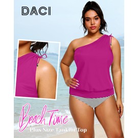 Women Plus Size Tankini Tops - 2025 Purple Blouson Tummy Control Swim Top Only One Shoulder Bathing Suit Top No Bottom 22W