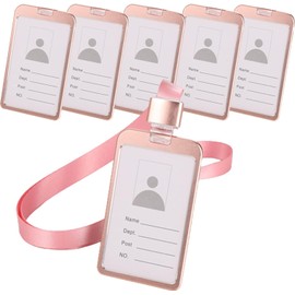 Porta Gafete Aleación de Aluminio Vertical Paquete,Paquete de 6 soportes de identificación de trabajo de aluminio vertical, soporte de identificación con correa (oro rosa)