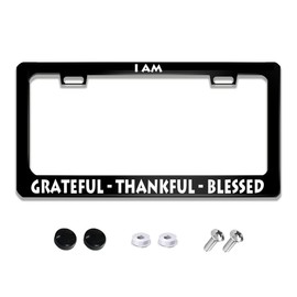 I Am Grateful Thankful Blessed License Plate Frame Stainless Steels Funny Black Car Tag Holder Frames with 2 Holes and Screws 12 x 6 Inch Decoration for US Vehicles Standard for Women Men