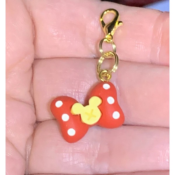 Red Minnie Mouse Polka Dot Bow Charm Zipper Pull &