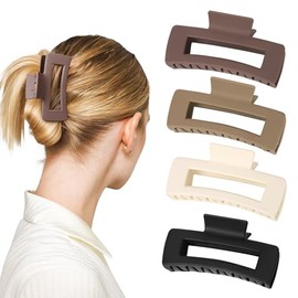 AIMIKE AIMIKE Large Hair Claw Clips 4.1 Inch, Matte Claw Clips for Thick Hair, Strong Grip Rectangle Hair Clips for Thick/Thin Hair, Big Hair Claws Chic Claw Clips Hair Accessory for Women Girls - (4 Pack)