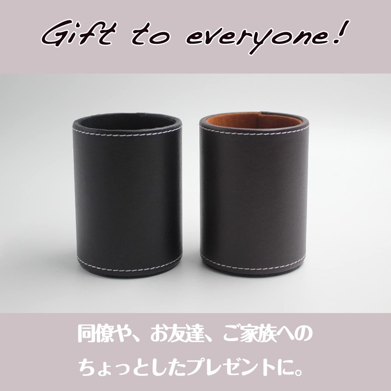 Affilato Pen Stand, Cylinder Shape, Leather, Tabletop Storage, Office, Telework,