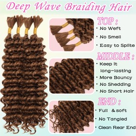 Human Braiding Hair Mix Synthetic Boho Hair for Braiding, 16 Inch 200g Boho Braids 4 Bundles Wet and Wavy Curly Deep Wave Bulk Bohemian Extensions for Black Women (30#, 18 Inch)