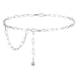 Molain Metal Women's Chain Belt, Adjustable Western Waist Chain Belt Fashion Waist Belt for Jeans Pants Dresses (Silver)