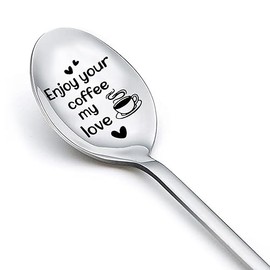 Christmas Gifts for Husband Wife Boyfriend Girlfriend Coffee Spoon Gift for Couples Anniversary Birthday Gifts for Women Men Enjoy Your Coffee My Love Spoon Gifts for Coffee Lover