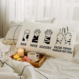 JINYO Cat Paws Pillow Cover, Rock Paper Scissors Pillow Covers 12x20 inch,Cat Lover Gifts for Women,Cat Decor for Cat Lovers,Cat Lovers Gifts for Women,Cat Lover Room Decor, Funny Cat Gifts