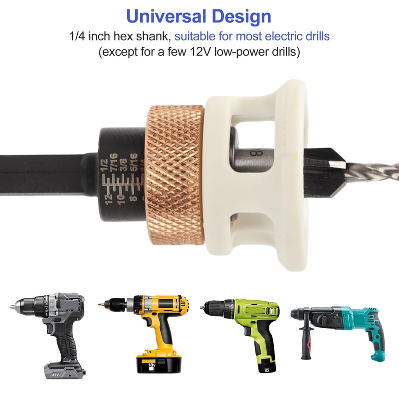 6-Piece Drill Bit with Countersink, Drill Countersink with Depth Stop,