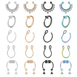 incaton Fake Septum Ring Stainless Steel Fake Nose Rings Non-Pierced Clip On Septum Piercing Fake Lip Ring Hoop Jewellery
