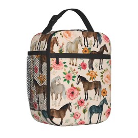 VANZEV Horse Lunch Box for Adults Women Girls Boys Kids Floral Animal Lunch Box Insulated Cooler Reusable Lunch Bag Container Gifts for Work Office Picnic Travel School