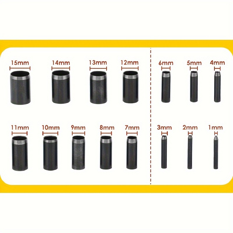 15-Size Round Hollow Punch Set for Leather Craft, Belts and