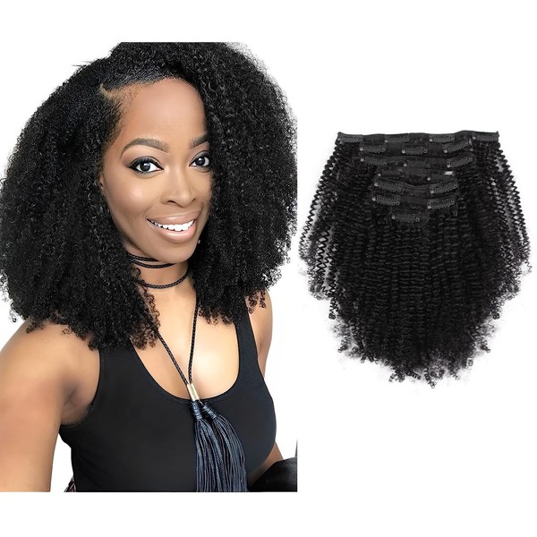 Sassina Remi Human Hair Afro Coily Clip in Extensions 4B 4C Double Wefts For Black Women Natural Color Clip in Hair Extensions 7Pcs per Set With 17 Clips 20 Inch 120 Grams