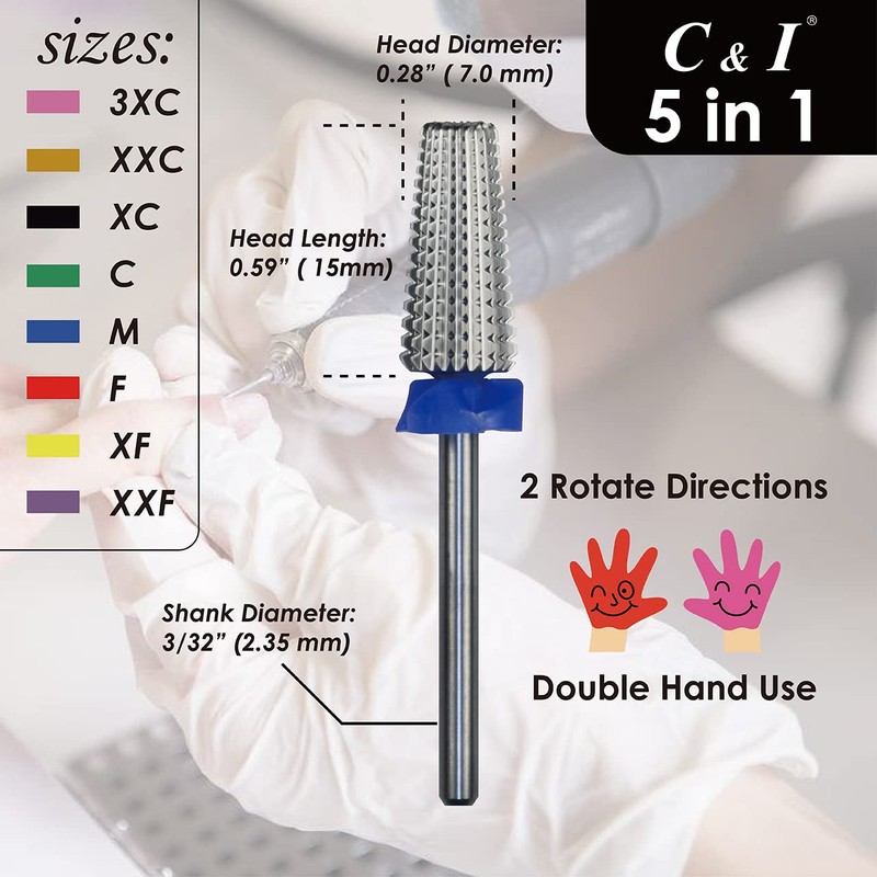 C&I 5 in 1 Multi-function Tapered Shape Nail Drill, Professional