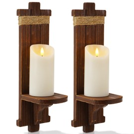 Homemory Wall Sconces Candle Holder Set of 2, Farmhouse Wooden Rustic Wall Decor for Living Room, Dining Room, Bedroom, Bathroom (Brown)