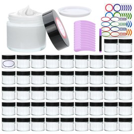 2oz Small Travel Containers with Black Lids,48 Pack Glass Jars with Mini Disposable Spatula for Toiletries，Travel Storage，Makeup Beauty Products, Lotions, Powders and Ointments