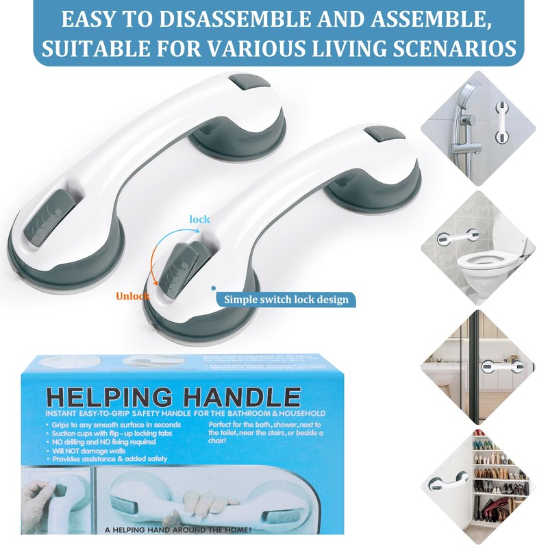 2-Pack Shower Handle Safety Grab Bars with Suction Cups for