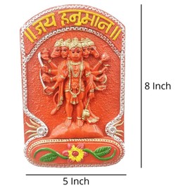 4OUR FAITH Panchmukhi Hanuman Ji Engraved Plate || Wall Hanging || Decorative Showpiece || Old School Design || for Diwali Puja/Home Décor/Gifting || Handmade || L*B = 8 * 5 INCH (SINDOOR Color)