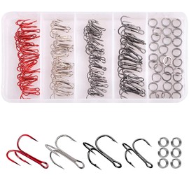 160pcs/box fishing treble hooks kit sharp bass fishing hooks barb hooks with salt water split rings triple hooks tackle box