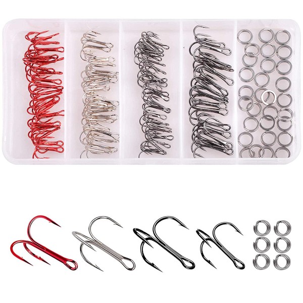 160pcs/box fishing treble hooks kit sharp bass fishing hooks barb