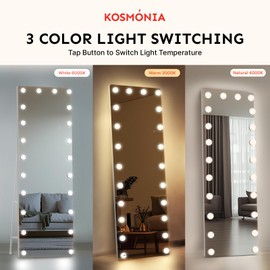 Kosmonia 58x18 Hollywood Full Length Mirror with Light, 19 Dimmable Bulbs & 3 Color Smart Touch Control, Distortion Free, Tempered Glass & Shatter Proof Film, Safe Full Body Mirrors with Stand