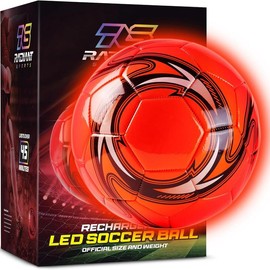 Western Star LED Light Up Soccer Ball - Rechargeable Glow in The Dark Size 4 & Size 5 for Kids - Attractive Durable Designs - Gifts for Boys Ages 8-15:_Red_Size 5