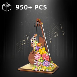 Mini Violin Building Blocks Sets Flower - 950+PCS Musical Instrument Micro Building Bricks Kit Floral Toy - Creative Ideals, Collectible Architecture Decoration, Birthday Gift for Kid(Violin Flower)
