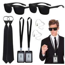 Agent Costume Accessories Secret Service Costume Set Spy Cosplay Accessories for Men Women Teens (2 Set) Black