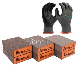 Afruxy 6 Pack Extra Fine Sanding Block, Washable and Reusable Sanding Sponge for Wood Drywall Metal Glasses Coarse/Medium/Fine/Superfine in 60/80/120/180/220/320 Grit Sandpaper Block Sand Paper Brick