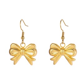KKJOY Cute Small Tiny Bow Dangle Earrings Stainless Steel Gold Plated Ribbon Bow Tie Pendant Earrings Trendy Prom Bowknot Jewelry for Women Charming Ladies (Bow 5)