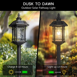 Emliviar Outdoor Solar Floor Lamp with Remote Control, Waterproof Solar Powered Path Lighting in Black Finish, LED Portable Street Light with Water Grain Glass, 2084PL-ML SL BK