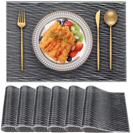 Blibalaskr Placemats, Table Mats Set of 6, Heat Resistant Place Mats, Washable Placemat, Wipeable Easy Clean Place Mat for Kitchen Table Outdoor Indoor Decoration(Grey-B)