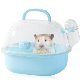 Hamster Transport Box with Water Bottle, 20 x 18 x 19 cm, Portable Transport Box, Small Animals, Transport Cage with Ventilation Slots, Travel Box, Carry Cage for Gerbils, Mice, Dwarf Hamsters (Blue)