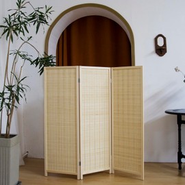 Pawlabay 3 Panel Short Panel Divider Screen,3.95 FT Tall Bamboo Room Divider Folding Privacy Screen,Short Panel Divider Freestanding Room Divider for Room Seperation,Beige