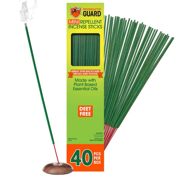 Mosquito Guard 40 Repellent Sticks, DEET Free Plant-Based Outdoor Patio Incense Citronella Bug