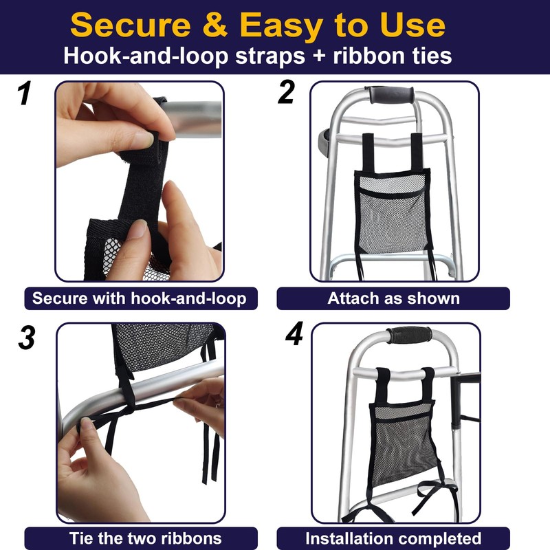 Aliseniors Walker Side Bag, Lightweight Folding Walkers Accessories Pouch, Side