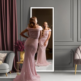 Kosmonia 56×18 LED Full Length Mirror with Lights - Wall Mounted Vertical Vanity Mirror for Bedroom & Bathroom, Full Body Backlit, Adjustable Brightness, Tempered Glass