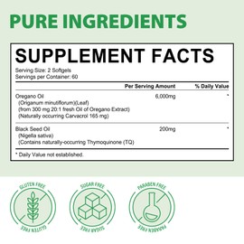 Oregano Oil Capsules 6000mg – 120 Softgels, Oregano Oil with 165mg Carvacrol, Herbal Food Supplement, Easy to Take