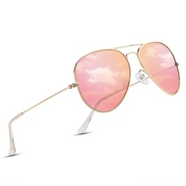 COASION Aviator Sunglasses Women's Polarised Sunglasses Men's Aviator Sunglasses Pilot Sunglasses UV400 Protection Metal Frame, A2-Gold / Pink