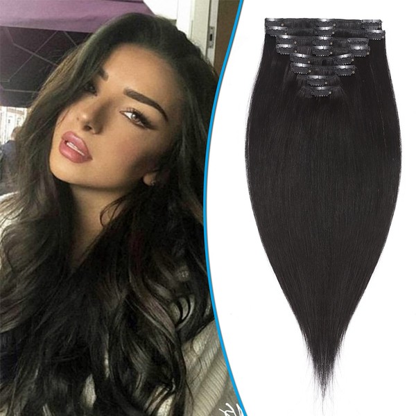 Silk-co Real Hair Clip-In Extensions 8 Wefts 18 Clips 55 g Black Hair Extensions Remy Real Hair Clip-In Extensions 01# Jet Black 30 cm