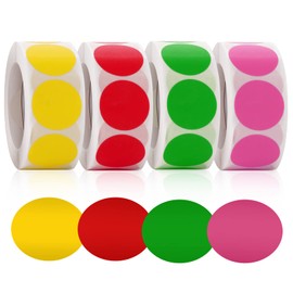 ASTER 2000 Pieces Round Dot Stickers 25mm Coloured Sticky Dots Stickers Removable Color-Code Stickers Circle Label Sticker for Labelling and Decorating-Multicolor (Red, Pink, Yellow, Green)