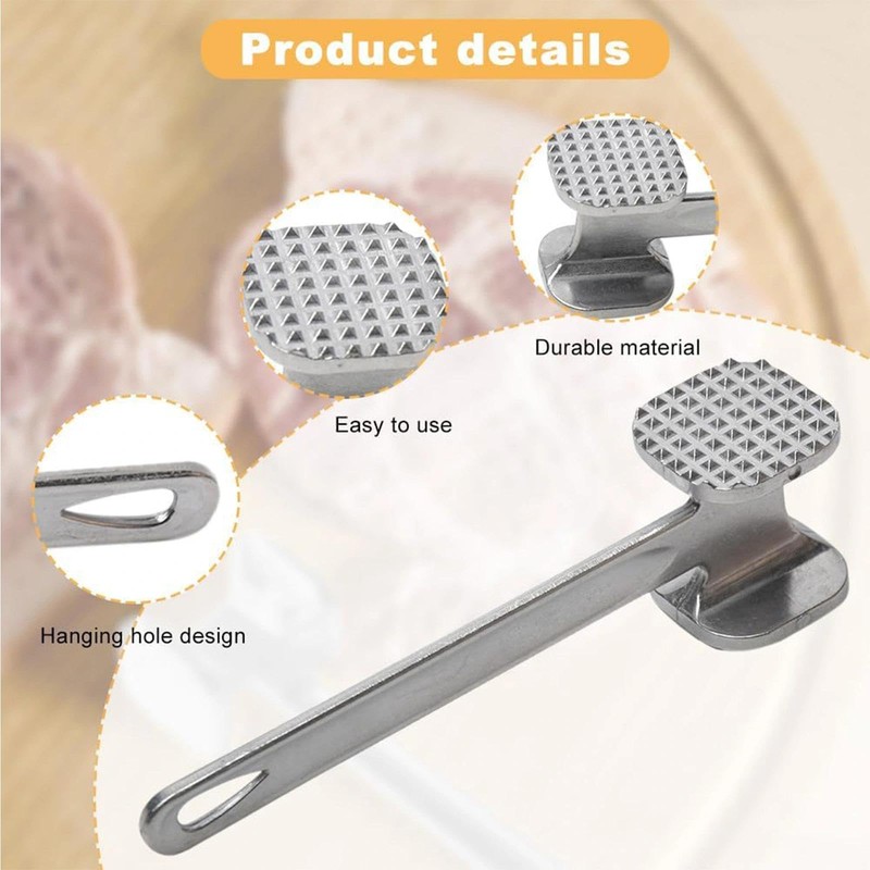 Meat Tenderizer Hammer, Stainless Steel Meat Mallet Kitchen Tool, Double
