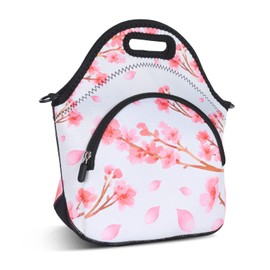 Violet Mist Neoprene Lunch Bags with Shoulder Strap Lunch Totes for Women Insulated Lunch Box Thermal Lunch Handbag Cute Reusable Bag Pocket Zipper for Work Picnic Travel, Pink Cherry Blossom
