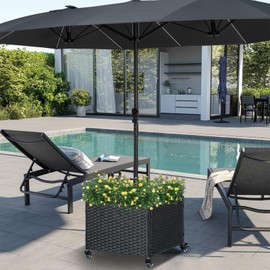 LEWIS&WAYNE Outdoor Umbrella Base with Fillable Planter Box Heavy Duty Patio Umbrella Stand with 4 Wheels Rolling Umbrella Holder for Outdoor Patio Deck Garden