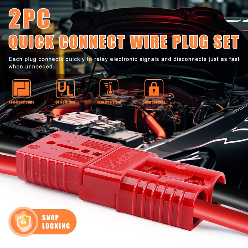 Zhushan 4PCS 1/0 AWG 175A Battery Quick Connect/Disconnect Plugs (Red),