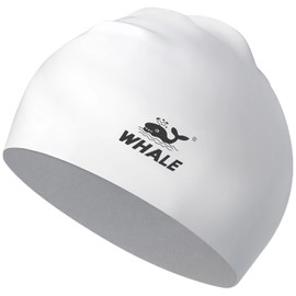 Whale Silicone Swim Cap - Waterproof, Non-Slip, High Elasticity - Keeps Hair Dry, Perfect for Men and Women,Large Swimming Cap (White)