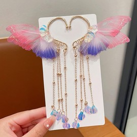 Mermaid Elf Ear Cuffs Earrings Pink Mermaid Ear Cuffs Earrings Pearl Tassel Elven Ear Cuffs Clips No Piercing Mermaid Fairy Earrings Christma Mermaid Costume Cosplay Accessories (Style-A)