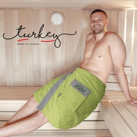 Lashuma Saunakilt Men's 55 x 140 cm Lima Sauna Towel with Velcro Fastening Premium Sauna Towel Green Sage Green Fluffy and Embroidered