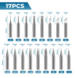 17Pcs 900M Soldering Iron Tips Compatible with Hakko, Quick, Yihua, Atten, Ryobi and More Soldering Stations/Guns, Replacement Solder Tips, Soldering Tips for Welding Equipment & Accessories
